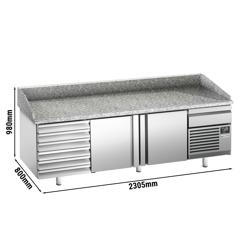 Table réfrigérée à pizza Premium PLUS - 2305 x 800 mm - avec 2 portes & 7 tiroirs
