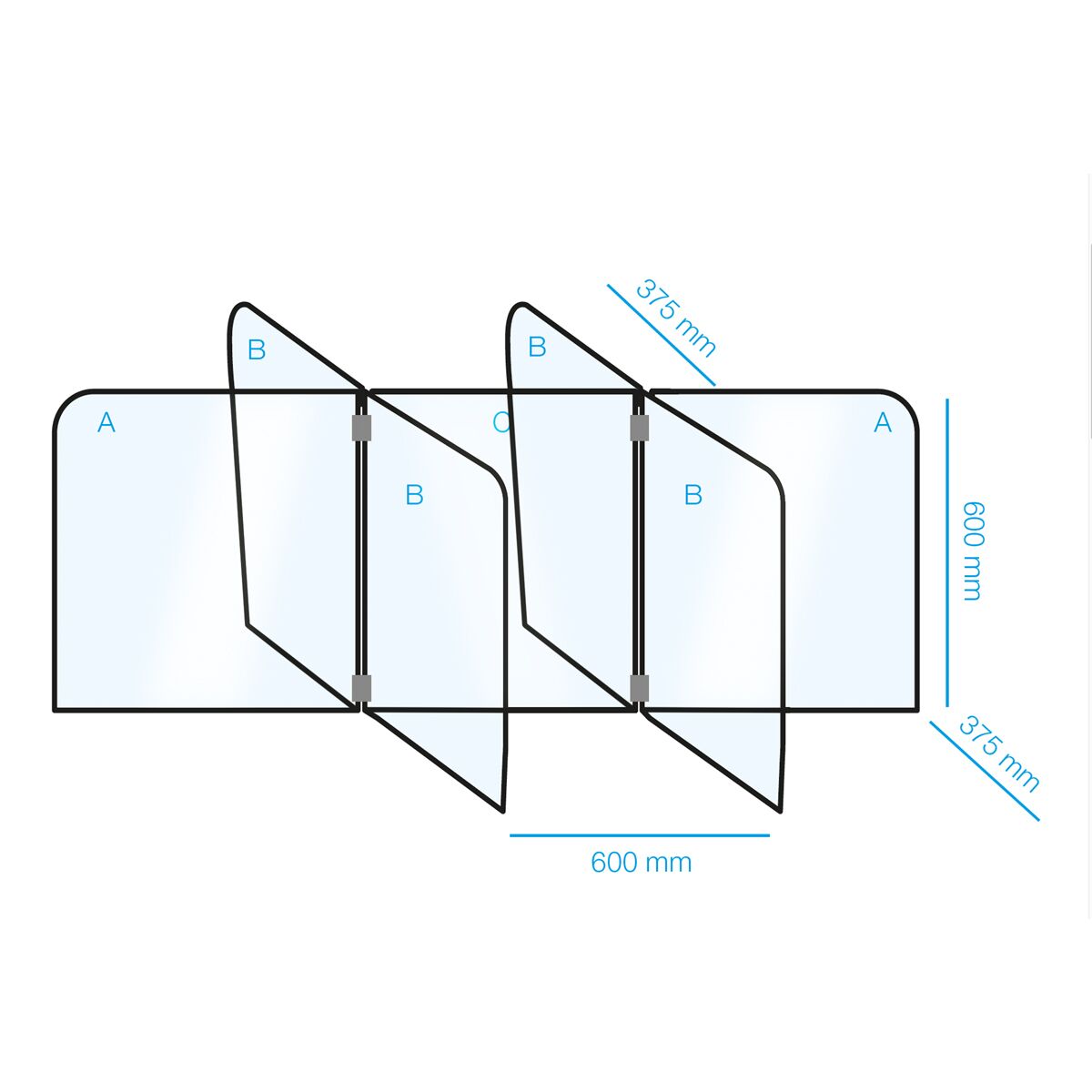 Écran de protection en plexiglas - 1800x600mm - Set pour 6 postes