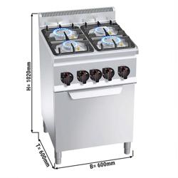 Gasfornuis - Lorenzo 600 - 600x600mm - 19,0 kW - 4 pits - incl. gas statische oven - 3,5 kW