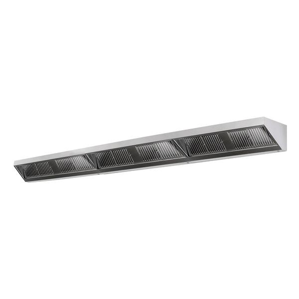 Wandafzuigkap RVS - 900mm diep - 4200mm - zonder motor - met 9 labyrintfilters en verlichting