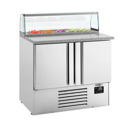 Saladette PREMIUM PLUS - 978mm - 2 porte - con vetrina in vetro per 5x GN 1/6 - piano di lavoro in granito