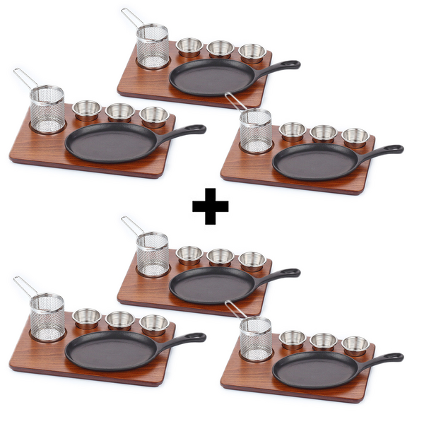 (6 peças) Fajita servindo - 6 peças - panela de ferro fundido com alça
