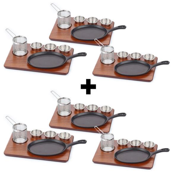 Fajita serveringsset - 6 st. - gjutjärnspanna med handtag