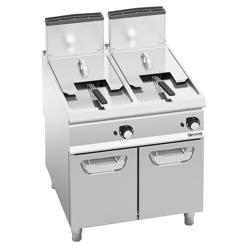 Dubbele gasfriteuse - 18+18 liter - 28 kW - indirect verwarmd - met aftapkraan - incl. onderstel