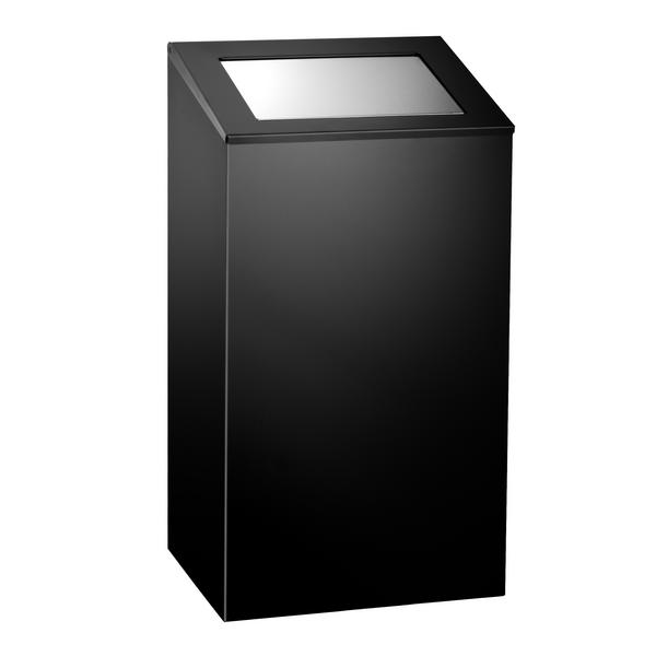Afvalbak - pushdeksel - 38 liter - 300x215x600mm - zwart - RVS