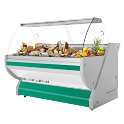 Koeltoonbank - 2025x1150mm - 400 liter - kleur groen - gebogen ruit - granit werkblad