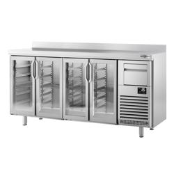 Arrière-bar réfrigéré professionnel Premium PLUS - 2450 x 600 mm - avec 4 portes en verre, dosseret et tiroir à marc de café