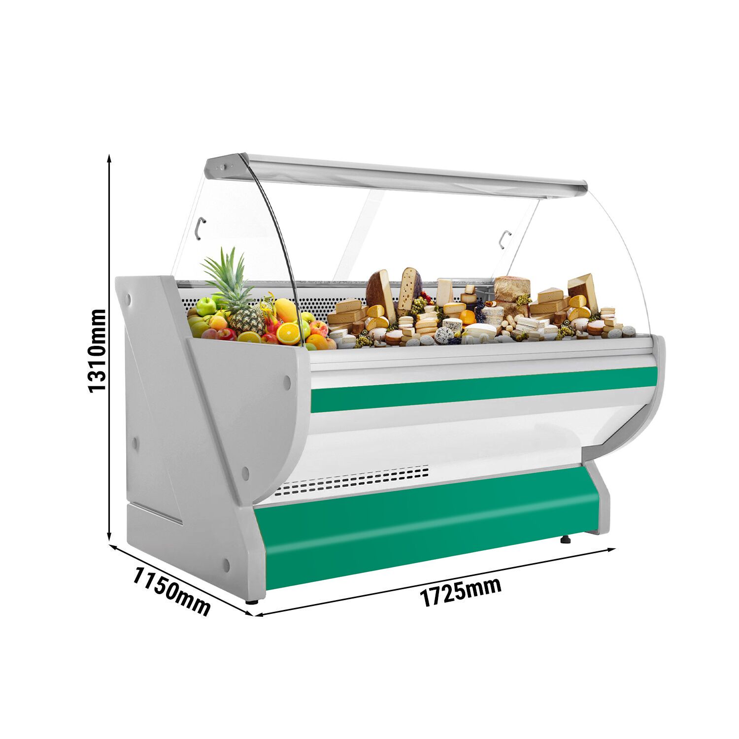 Comptoir vitrine réfrigérée - 1725x1150mm - Façade bombée - +1/+10°C - 340L - Vert
