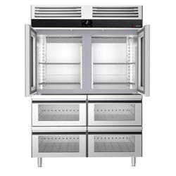 Koelkast met glasdeur RVS PREMIUM - GN 1/1 - GN 2/1 - 1400mm - 1400liter - tot -2°C tot +8°C - met 2 glasdeuren - geforceerde koeling, LED‑verlichting & legroosters