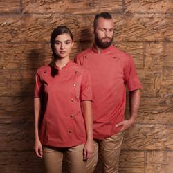 KARLOWSKY | Kurzarm Kochjacke Jeans-Style - Vintage Red - Größe: 68