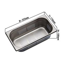 Bac GN 1/3 perforé en inox – Hauteur : 100 mm