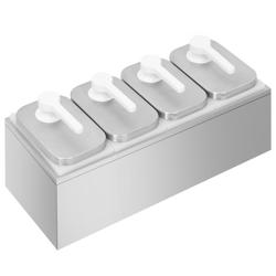 Dispenser per salse - Acciaio inox AISI 304 - 4x2L - 480x215x325mm - einstellbarer Dosierung - con contenitore - incl. telaio di supporto in acciaio inox