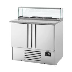 Stół chłodniczy sałatkowy PREMIUM PLUS - 978mm - 230L - 2 drzwi - z nadstawką szklaną - blat roboczy z czarnego granitu