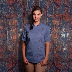 KARLOWSKY | Casaco de cozinha de manga curta para senhora, estilo jeans - Azul Vintage - Tamanho: 42