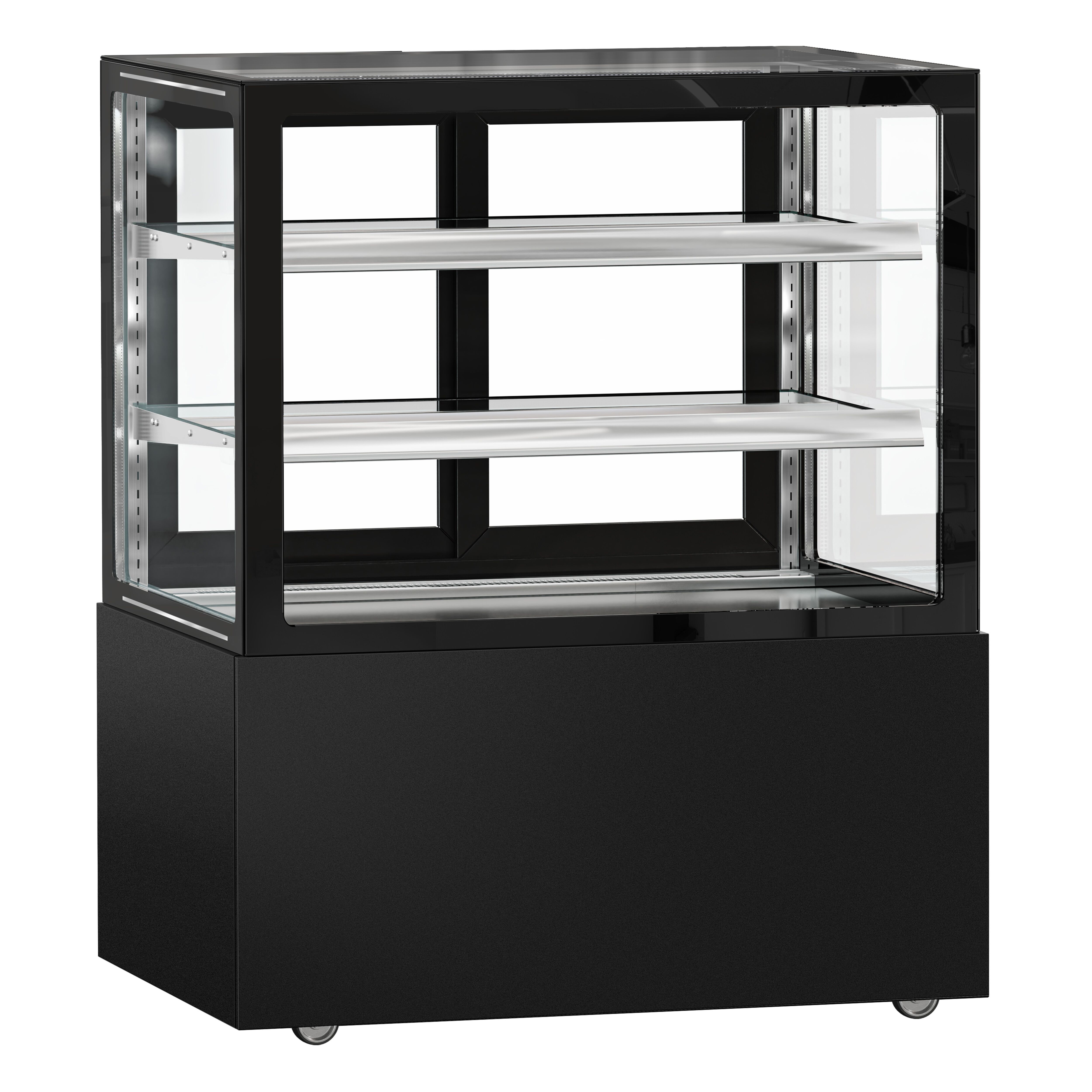 Vitrine à pâtisserie réfrigérée MADRID - 430L - 1000mm - Double vitrage - avec 2 étagères en verre - portes coulissantes vitrées arrière - Noir mat