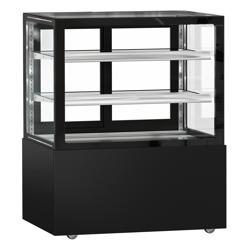 Vitrine à pâtisserie réfrigérée MADRID - 430L - 1000mm - Double vitrage - avec 2 étagères en verre - portes coulissantes vitrées arrière - Noir mat