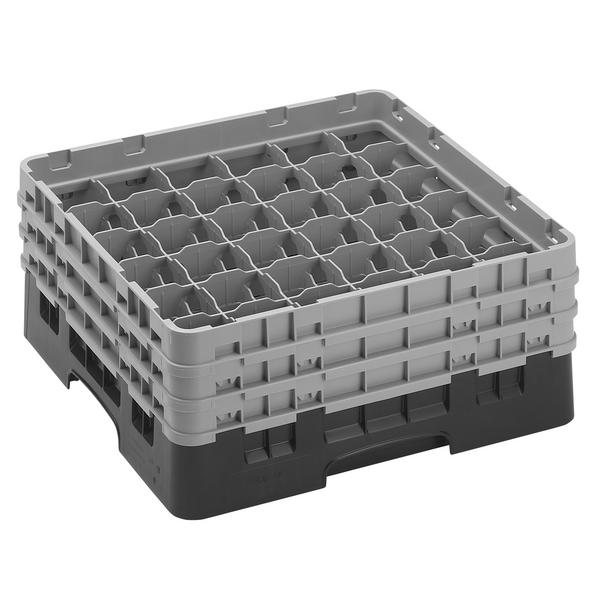 CAMBRO | CAMRACK® - Glazenwasmand 1/1 - 36 vakken - met 3 verlengstukken - 500x500mm - Zwart