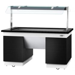 Bufetový pult s ohřevem DUBLIN - 1600 mm - s Bain Marie & kolečky - pro 4x GN 1/1 