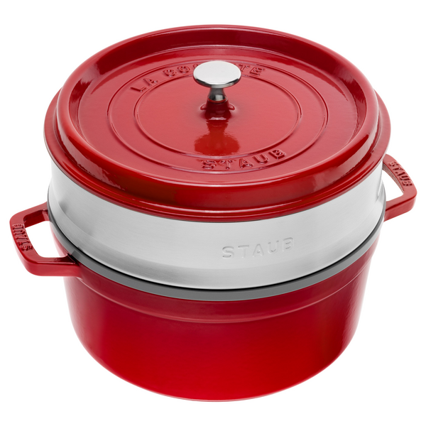 STAUB | LA COCOTTE - Buharlı pişirici uçlu güveç - Ø 260mm - Dökme demir - Kiraz kırmızısı