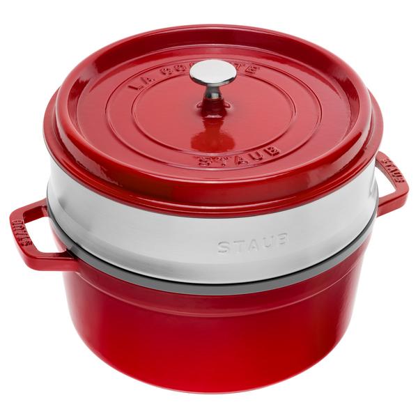 STAUB | LA COCOTTE - Kookpot met stoominzet - Ø 260mm - Gietijzer - Kersenrood