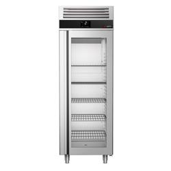 Koelkast RVS PREMIUM - GN 2/1 - 700mm - 650liter - tot +8°C - met 1 glazen deur - geforceerde koeling, automatische ontdooiing & LED‑verlichting
