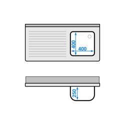 Plonge inox professionnelle PREMIUM - 1200x600mm - 1 bac à droite - avec égouttoir à gauche - passage lave-vaisselle à droite