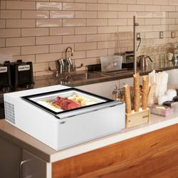 Countertop Ice Cream Display Freezer - 670mm - Static cooling - for 3 x 5 litres Napoli pans - White - hinged glass lid