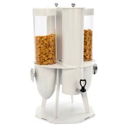Distributeur de céréales & de lait professionnel - BRIDGE - double - rotatif - Molette - Récipients en plastique - 2x 3,6L - Support en inox - Blanc