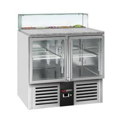 Saladette réfrigérée PREMIUM - 900mm - 240L - 2 portes vitrées - avec vitrine de comptoir pour 5x GN 1/6 - Pour FR