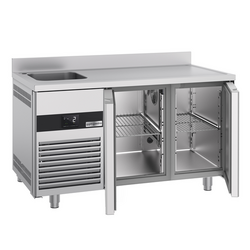 Koelwerkbank PREMIUM - 1430x700mm - met 2 deuren, 1 spoelbak links & achterwand