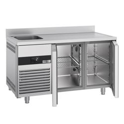 Commercial Counter Fridge PREMIUM - 1430x720mm - with 2 doors - with sink left - with upstand - capacity 270 litres