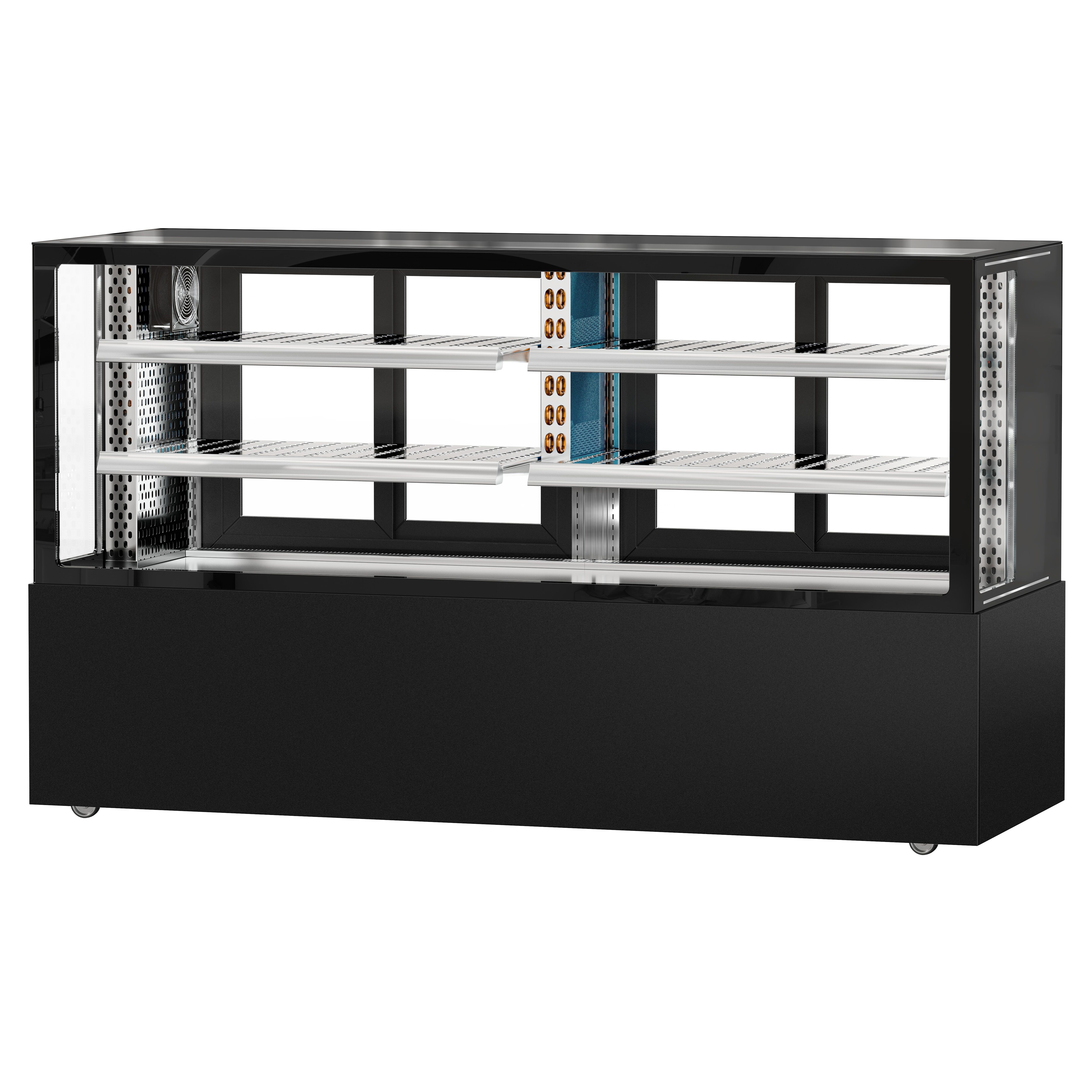 Vitrine de comptoir réfrigérée MADRID - 735L - 2000mm - Double vitrage - avec 2 étagères - portes coulissantes vitrées arrière - Noir mat