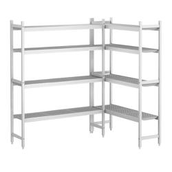 (2 szt.) Regał aluminiowo‑polipropylenowy - 1471x1190x1685mm - układ L - 8 półek - Nośność: 600kg - z półkami z polimeru, odpowiedni na GN 1/1, 1/2, 1/3, 2/3, 2/8, odporność temperatur: -30°C do 90°C