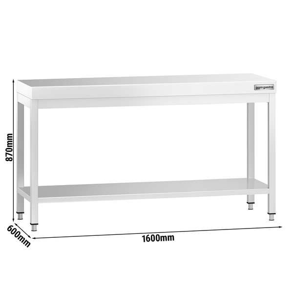 میز کار استیل پریمیوم - 1600*600 میلیمتر - همراه طبقه زیری - بدون لبه 