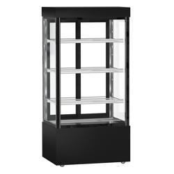 Vitrine réfrigérée 4 faces vitrées MADRID - 850L - 1000mm - Double vitrage - avec 3 étagères en verre - portes coulissantes vitrées arrière - Noir mat