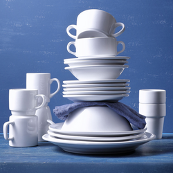 (6 stuks) BUDGETLINE - Koffiekopjes + schotels Mammoet - 14 cl - Wit