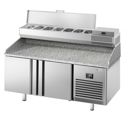 Tavolo refrigerato per pizza Premium PLUS - 1783x800mm - con 2 ante - incl. vetrina refrigerata - 7x GN 1/4