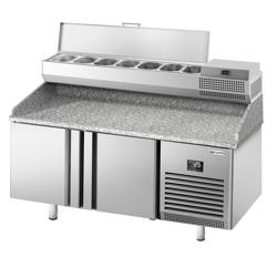 Pizzawerkbank PREMIUM PLUS - 1738x800mm - met granieten werkblad - met 2 deuren - incl. opzetkoelvitrine - 7x GN 1/4