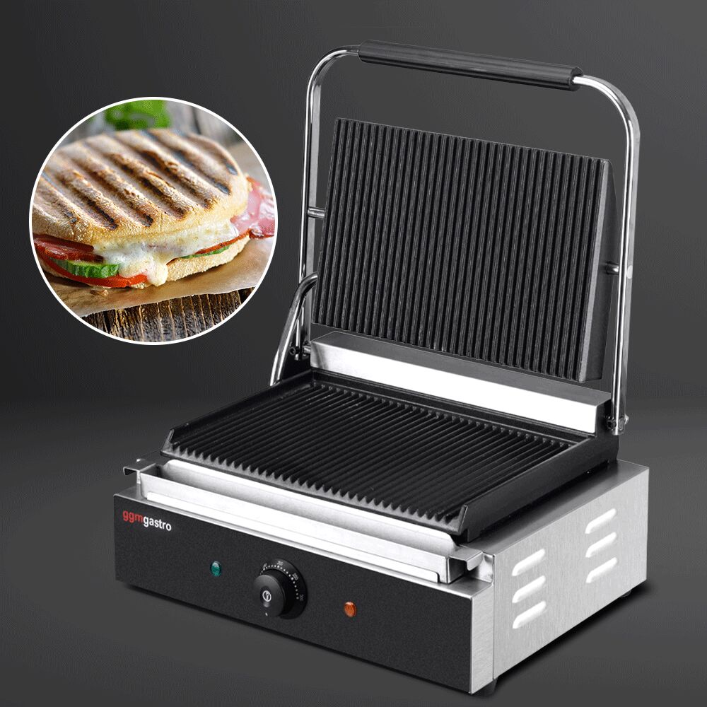 Presse à Panini / Gril de contact - 2,2kW -  Plaques rainurées - Surface de cuisson : 345x235mm