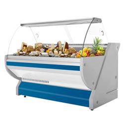 Koeltoonbank - 2025x1150mm - 400 liter - kleur blauw - gebogen ruit - granieten werkblad