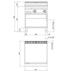Gázüzemű rostlap - 20 kW - Sima - Sütőfelület: 796x667 mm - álló - nyitott tárolóval - Professzionális