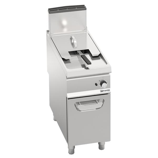 Friggitrice a gas professionale su mobile - 18L - 14kW - vasca pulita - comandi meccanici - con rubinetto di scarico