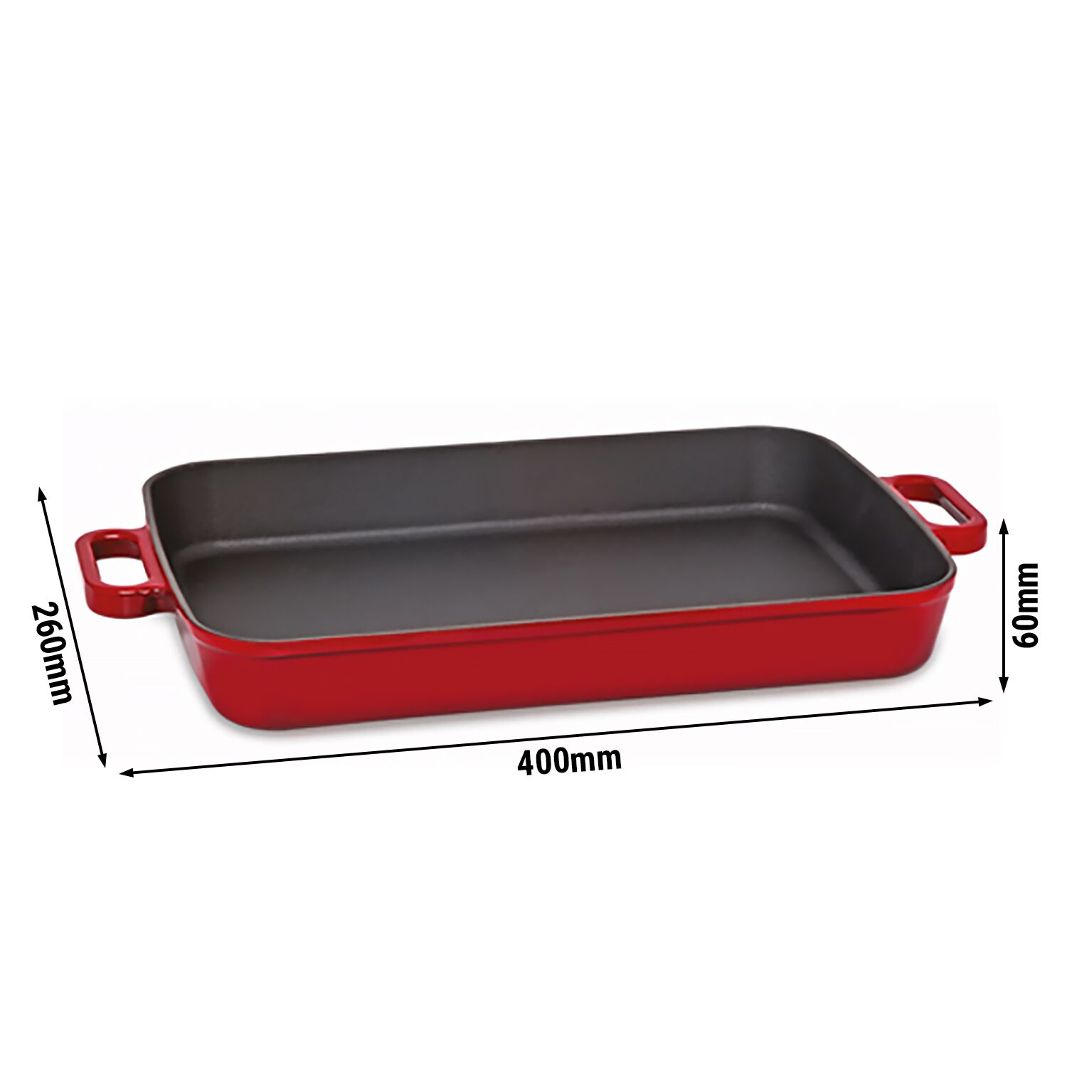 Plat à Four Rectangulaire en Fonte - 400x260mm - Hauteur: 60mm - Rouge - Compatible induction