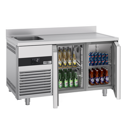 Koelwerkbank PREMIUM - 1430x700mm - met 2 deuren, 1 spoelbak links & achterwand