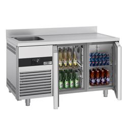 Commercial Counter Fridge PREMIUM - 1430x720mm - with 2 doors - with sink left - with upstand - capacity 270 litres