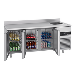Koelwerkbank PREMIUM - 1900x700mm - met 3 deuren, 1 spoelbakk rechts & achterwand