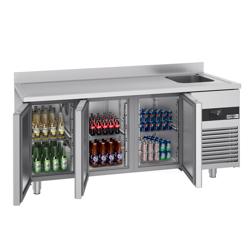 Masă frigorifică PREMIUM - 1900x700mm - cu 3 uși, 1 chiuvetă în dreapta - rebord