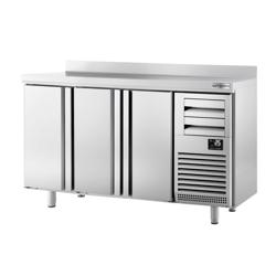 Commercial Refrigerated Back Bar Counter PREMIUM PLUS - 1960x600x1150mm - 520L - with 3 Hinged Glass Doors, 2 Drawers, upstand, locks & auto defrost