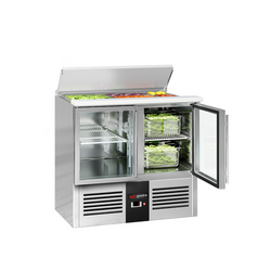 Saladette PREMIUM - 903mm - 2 glazen deuren - met ingang voor 2x GN & 3x GN 1/6 & Roestvrijstalen deksel