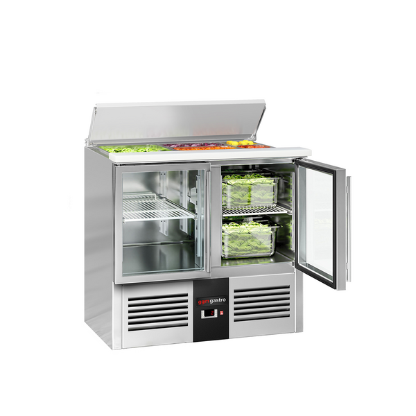 Saladete / Mesa para pizza refrigerada PREMIUM - 0,9 x 0,7 m - 2 portas de vidro